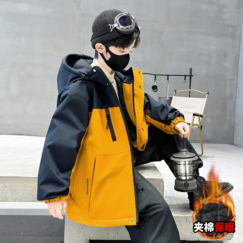 男童夹棉外套秋冬款6-12岁潮款中大童男孩二棉儿童冲锋衣加棉加厚