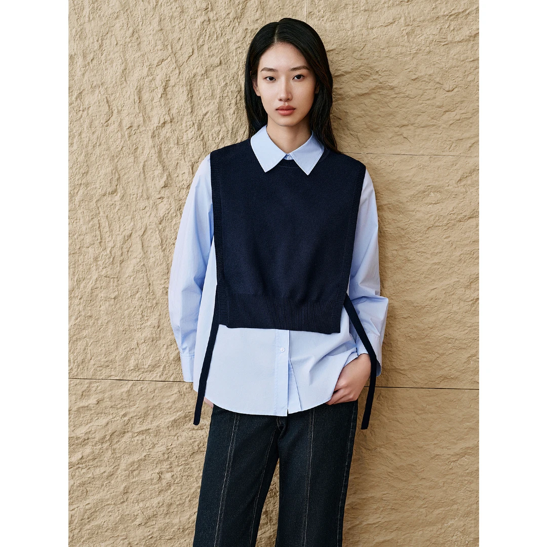 INSUN恩裳25秋新款时尚百搭松弛感真两件套针织衫上衣9C65306030