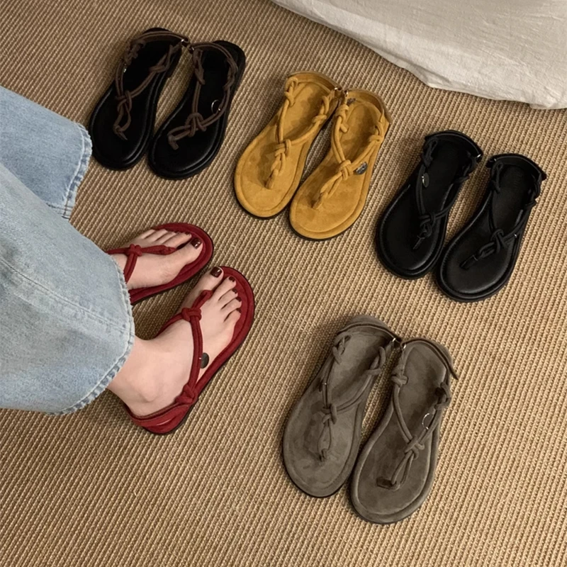 法式黑色夹趾人字凉鞋仙女鞋子2025新款夏季小众配裙子细带罗马鞋