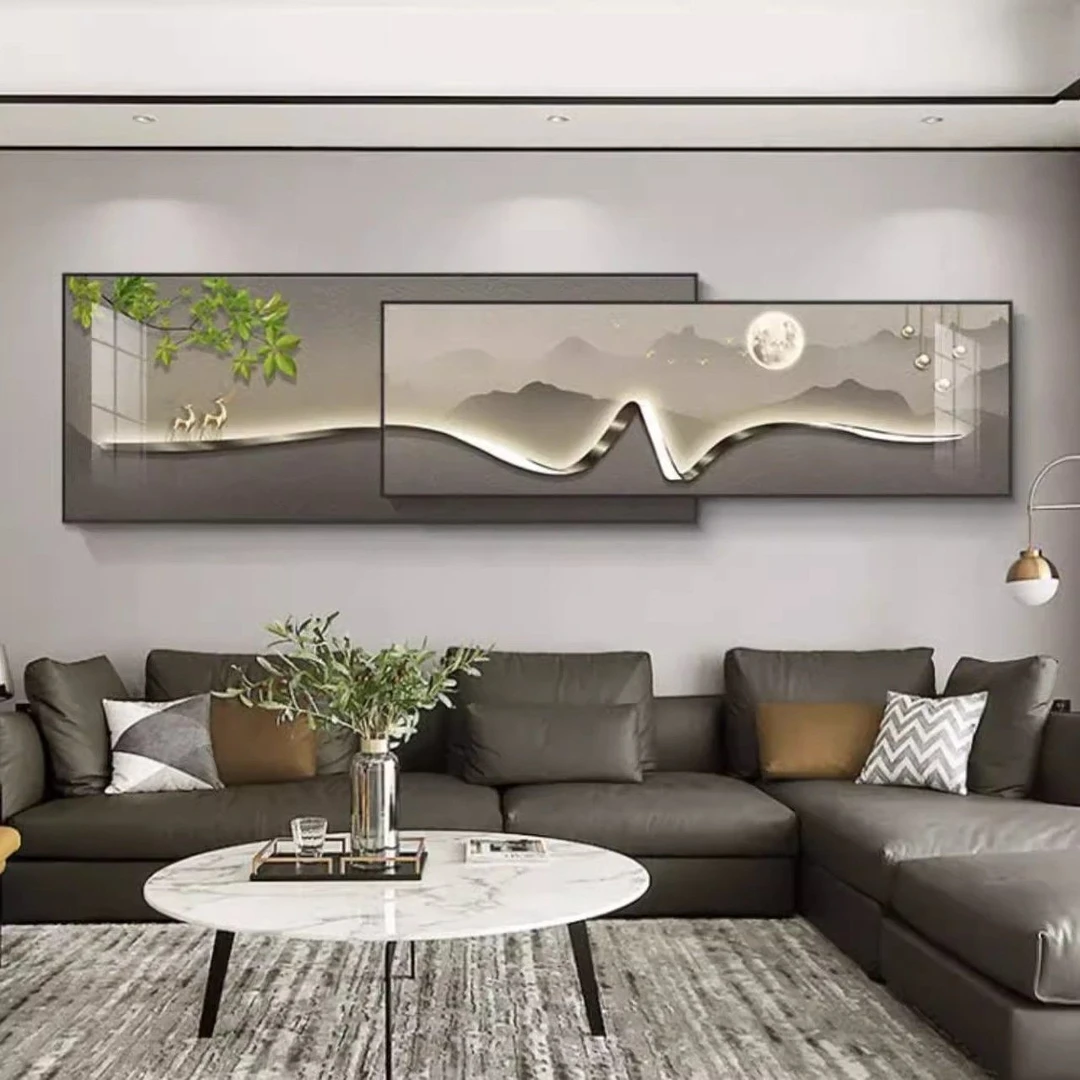 【客厅集合】高级感轻奢装饰画沙发背景墙挂画羽毛山水装饰墙壁画