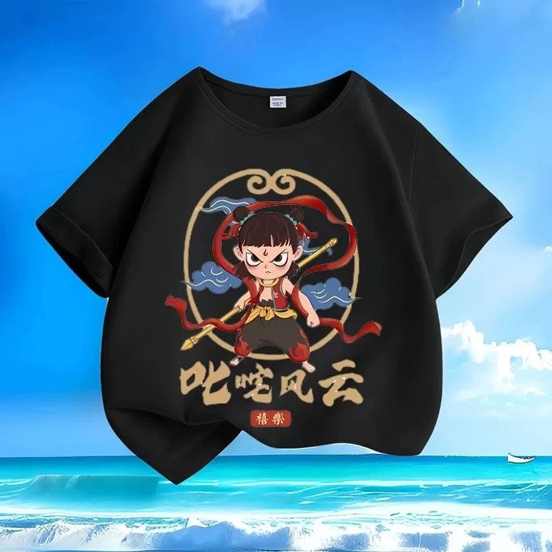 哪吒-叱咤风云 卡通纯棉亲子男女童圆领宽松休闲百搭短袖T恤夏季