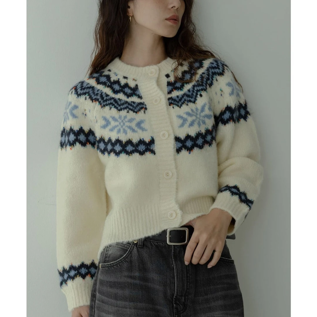 【MonTendre】秋冬新款 S 费尔岛撞色上衣保暖宽松慵懒提花针织开衫