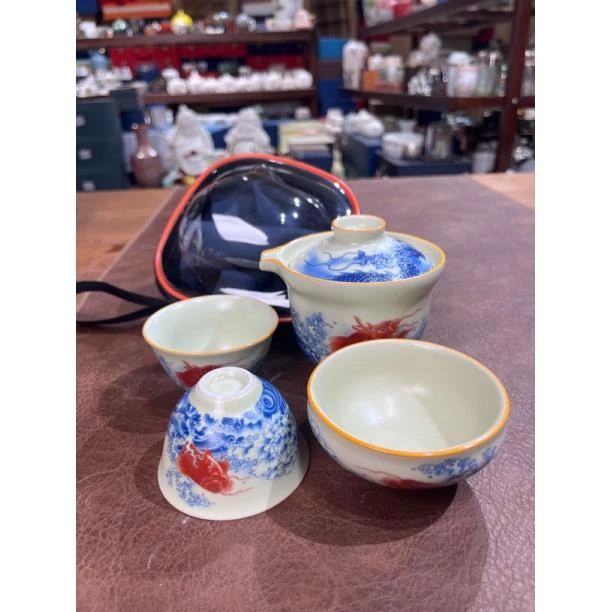 448龙鱼江崖一壶三杯旅行茶具