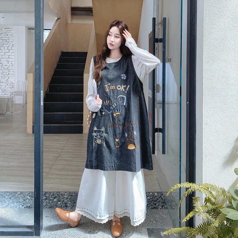 涂鸦刺绣背心裙套装女2025秋新款慵懒感森系洋气时尚阔腿裤三件套