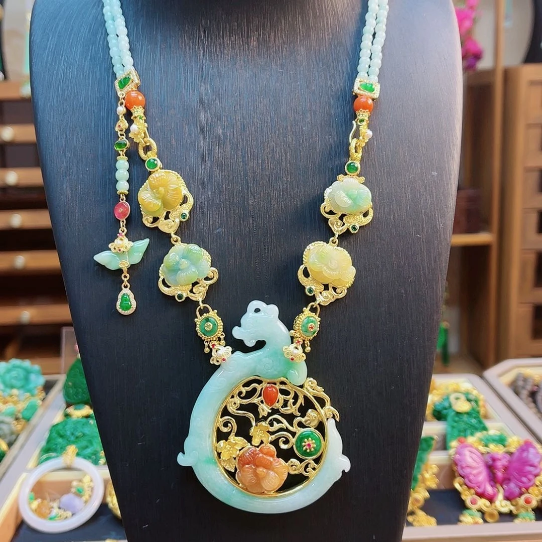 颈饰银S925镶嵌翡翠48小时鉴赏期1