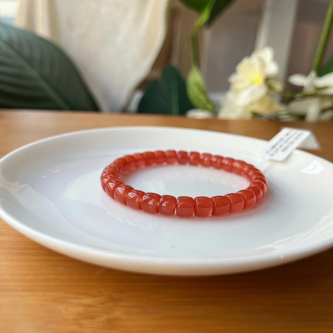 【郭老师】约7mm保山料冰红南红精工直切单圈手串