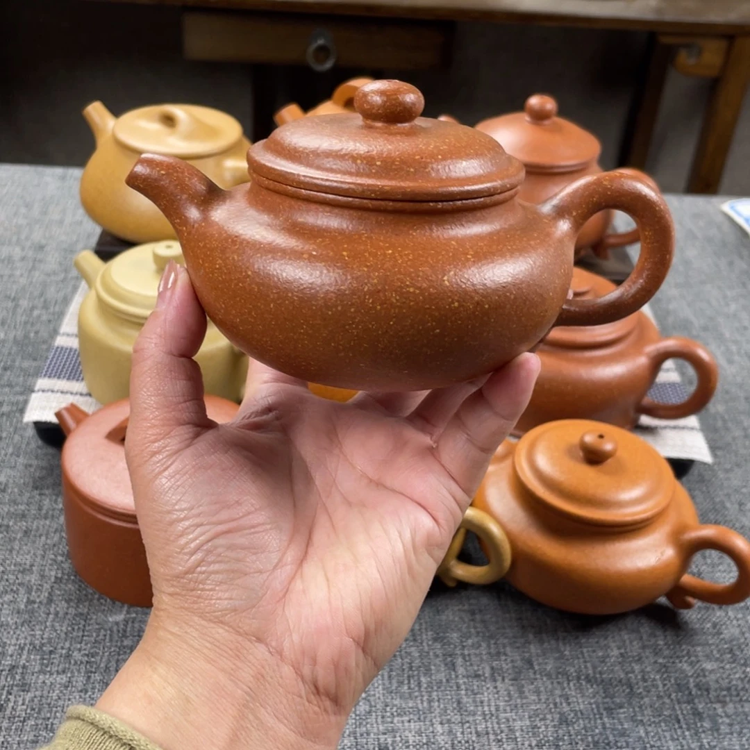 茶壶紫砂红降坡仿古全手16目240手工泥