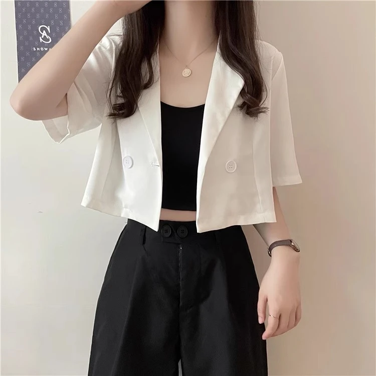 小个子短袖薄款小西装外套女夏季2025新款韩版休闲上衣短款西服