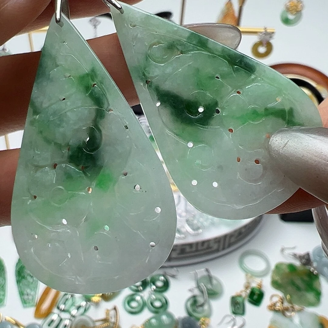 翡翠银S925镶嵌耳饰天然缅甸A货翡翠