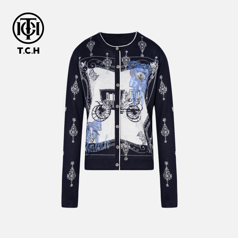 TCH烫钻工艺新时尚淑女百搭新潮流针织衫T75C09E5077轻奢tch