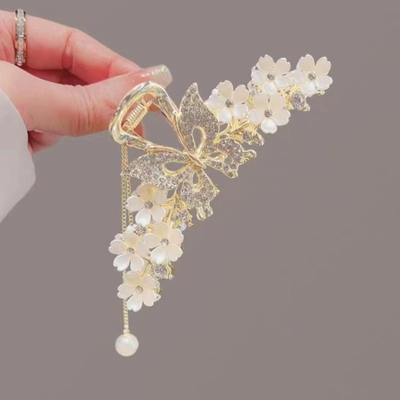 新中式抓夹高级感头饰古风流苏发夹女后脑勺发量少盘发鲨鱼夹碎发