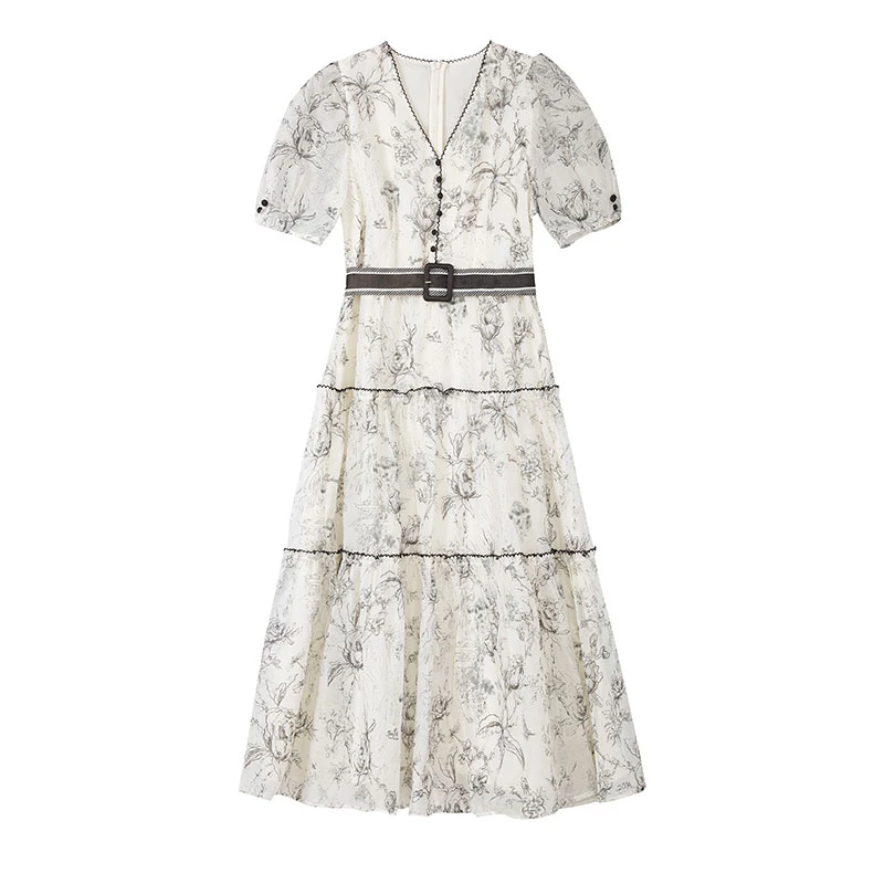 【九月专属】艺术印花薄纱连衣裙N2311