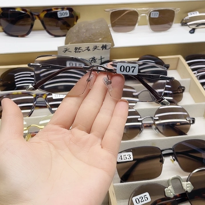 无框款纯天然水晶石头眼镜