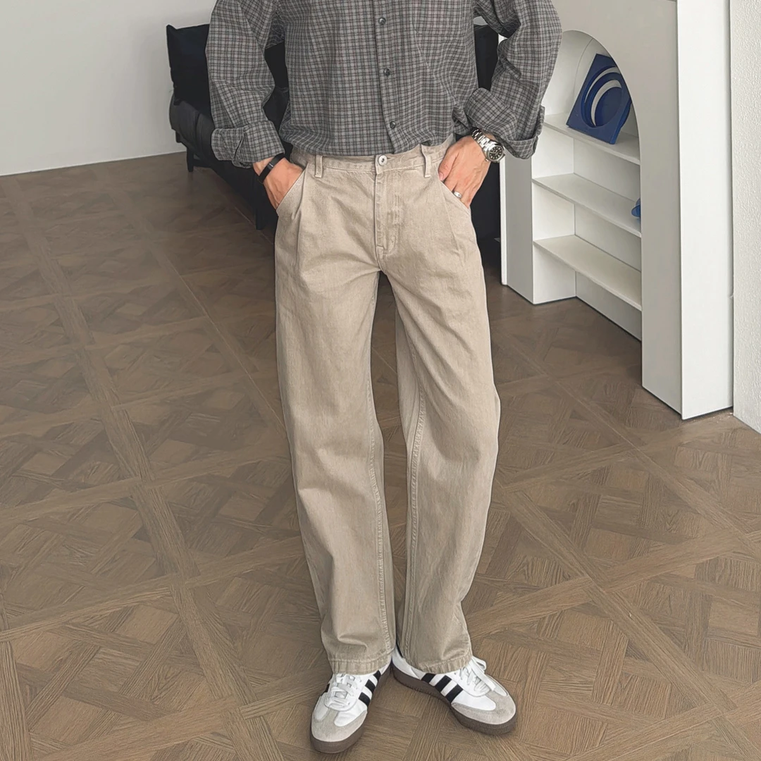 渣渣鹿100%纯棉复古男士牛仔裤2025春秋潮流Cleanfit直筒小脚长裤