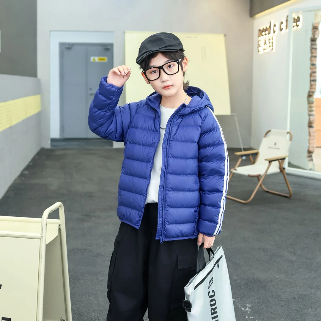 雅鹿中长款男女童连帽外套冬装冬季短款男轻薄