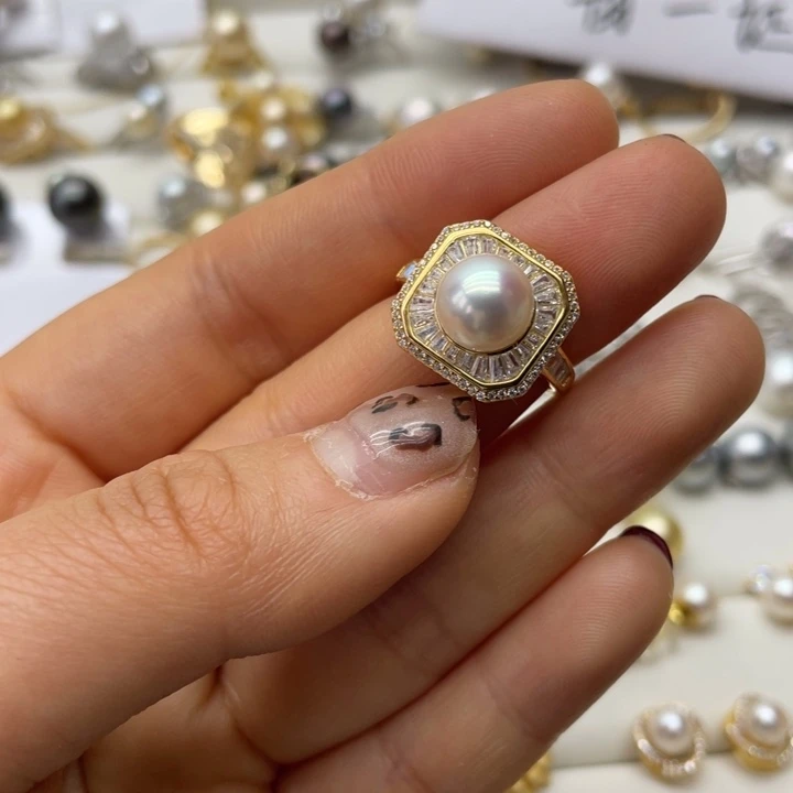 海水珍珠戒指银S925镶嵌