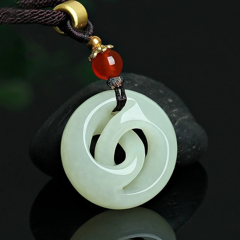 新疆和田玉时来运转扭转乾坤平安扣吊坠男女项链护身符毛衣链玉佩