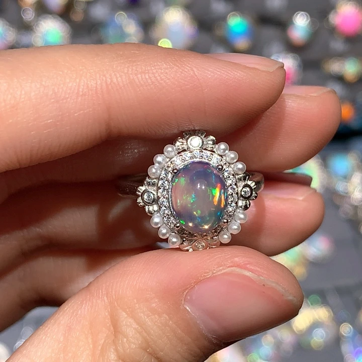 欧泊戒指z银S925镶嵌欧泊