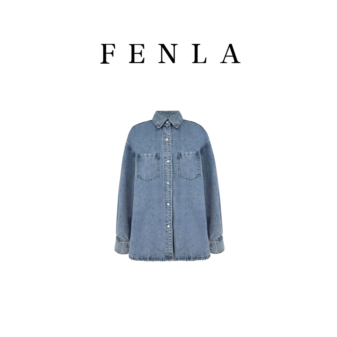 【惠姐私服】水洗牛仔衬衫复古休闲百搭宽松衬衣叠穿外套 83546