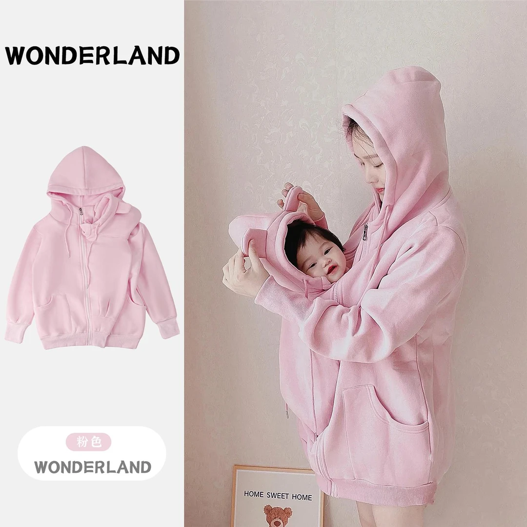 袋鼠衣服带宝宝母子连体衣秋款妈妈卫衣男女爸爸亲子抱娃外套秋冬