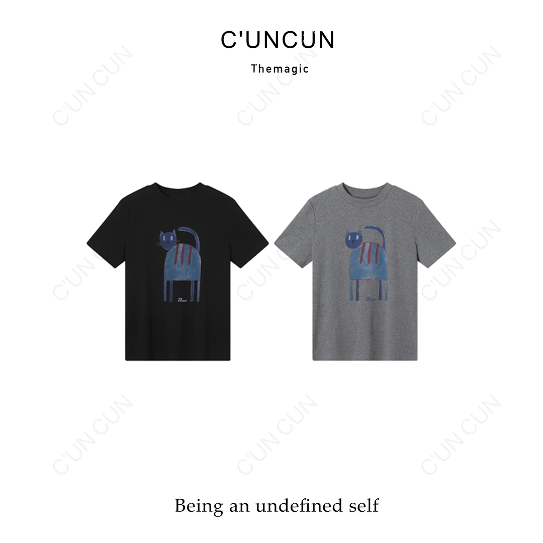 【村村CUNCUN】2025夏新款夏季可爱小猫潮流时尚印花短袖T恤