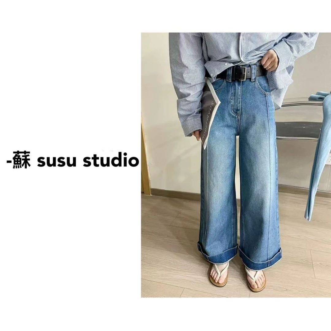 2025新款简约卷边百搭显瘦牛仔裤