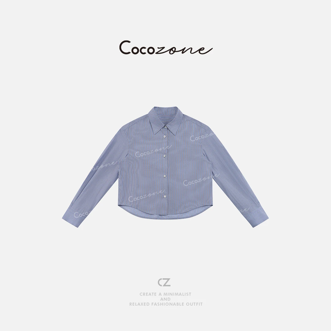 COCO ZONE刘一一 【100棉】通勤风竖条纹翻领长袖衬衫CD1A0327