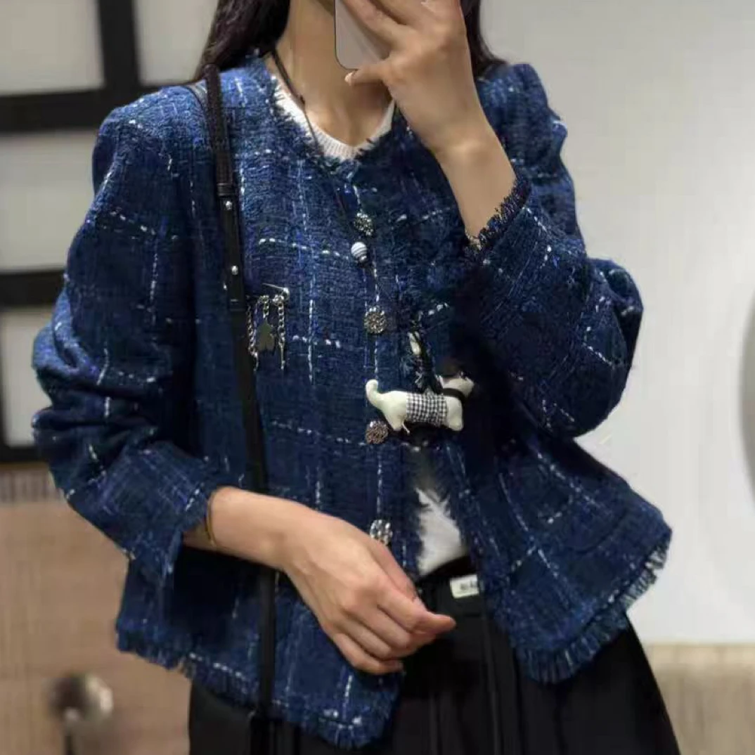 直筒型蓝色气质薄款常规款牛仔休闲短外套长袖通勤