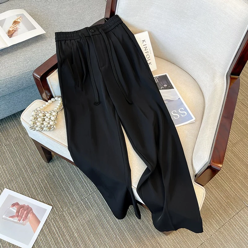 黑色高腰阔腿裤女夏季薄款显瘦宽松垂感直筒拖地裤