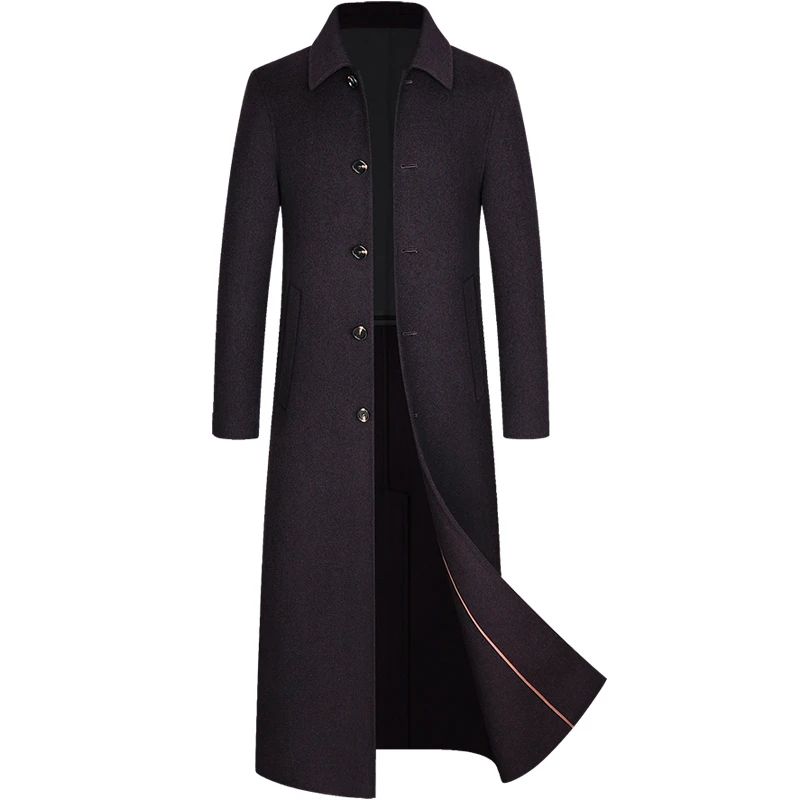 百分百羊毛冬季长款过膝男士纯色双面羊毛大衣毛呢大衣翻领风衣