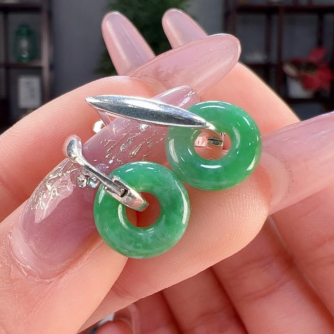 翡翠耳饰银S925镶嵌耳环31