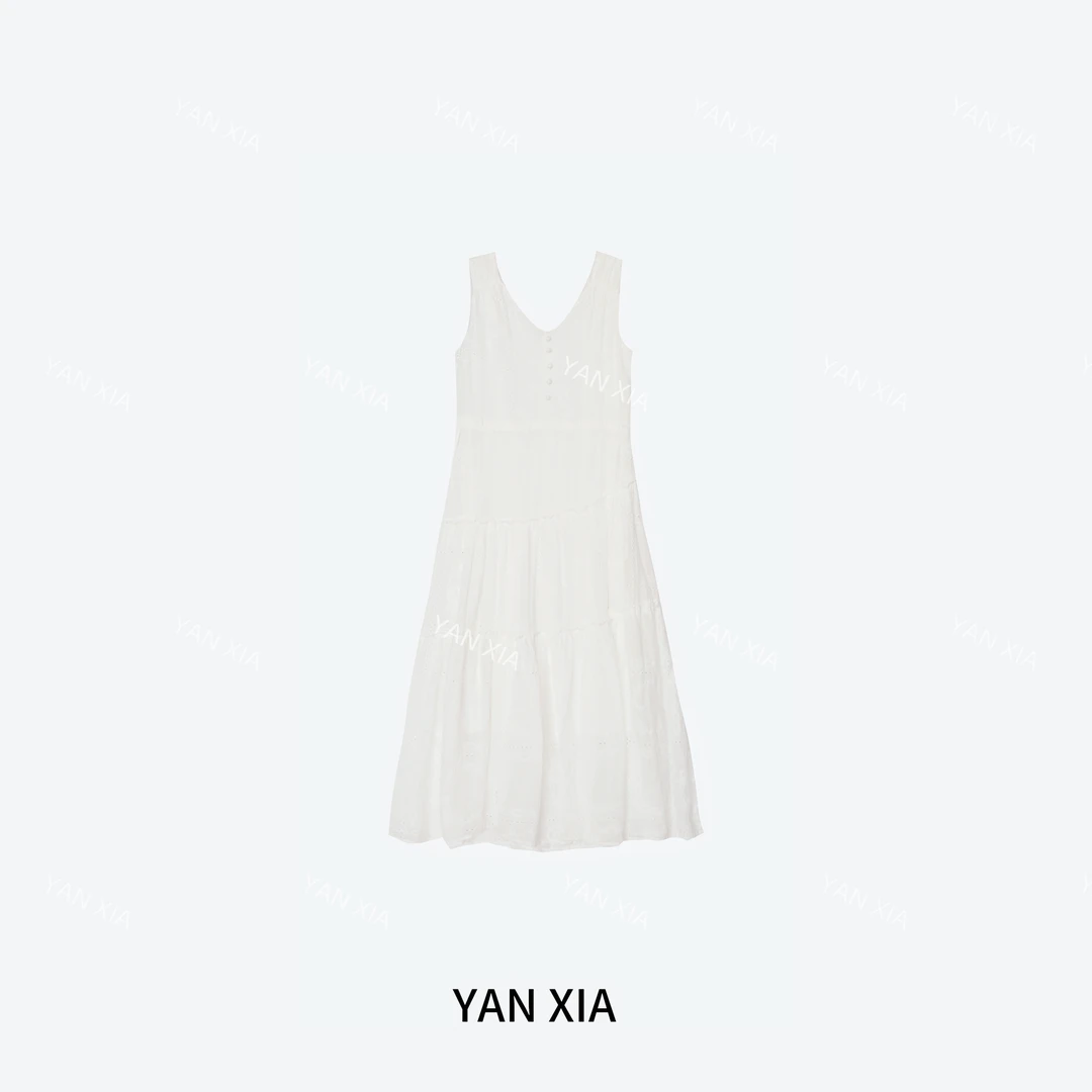 "温柔白月光" 100苎麻无袖连衣裙 重工刺绣 无袖苎麻连衣裙 W-248