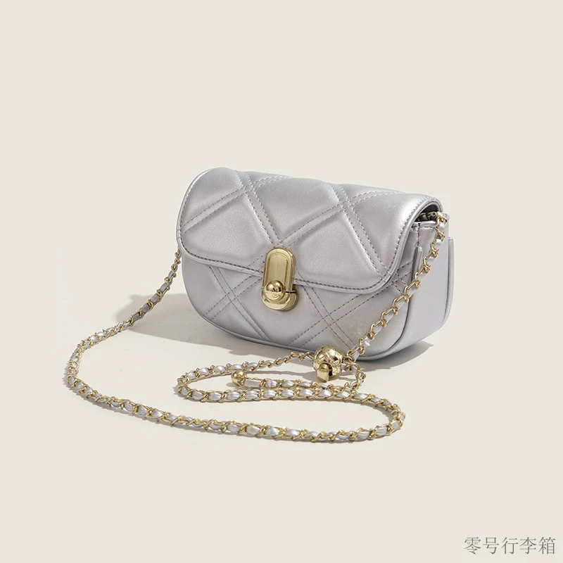 银色迷你小包包女式2025时尚菱格链条斜挎包夏天轻奢高级感小方包