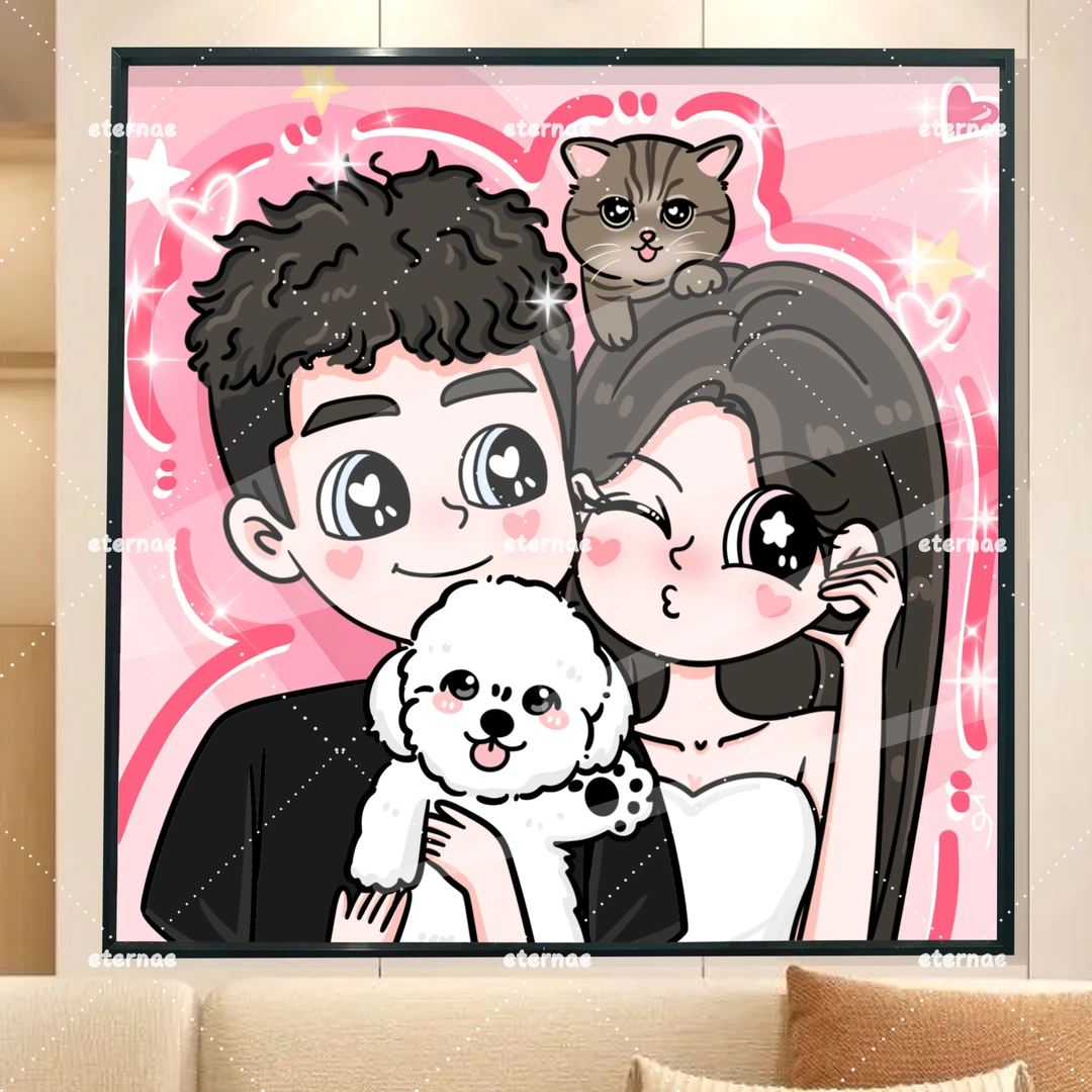 星蝶公主风情侣礼物手绘铝合金外框装饰画定制卡通画真人照片挂画