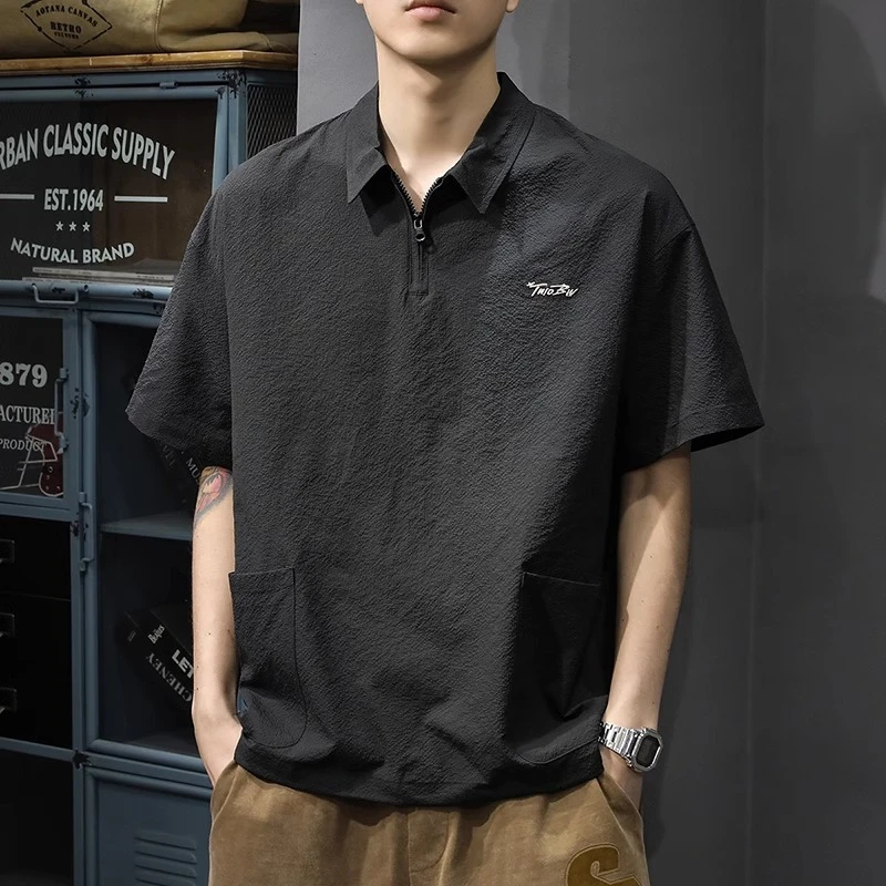 潮龛夏季2025薄款翻领polo衫男潮牌宽松大码半袖短袖新款速干体恤