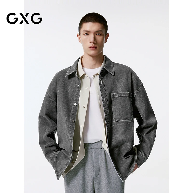 GXG男装 花色时尚年轻牛仔衬衫外套男士24年秋季新品#G24XE93003