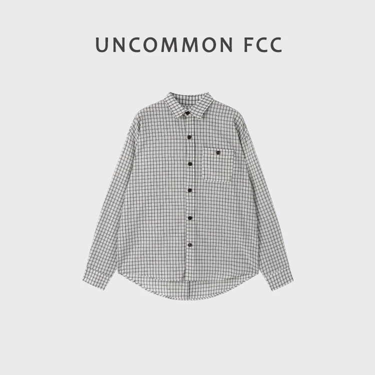 FCC【复古格子 圆下摆】春夏美式休闲衬衫时尚宽松百搭男士上衣