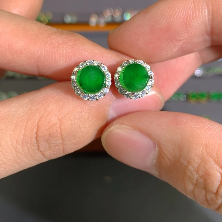 翡翠银S925镶嵌耳饰耳饰