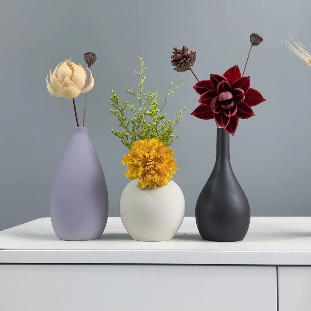 摆件 陶瓷小花瓶摆件含花总20-30cm