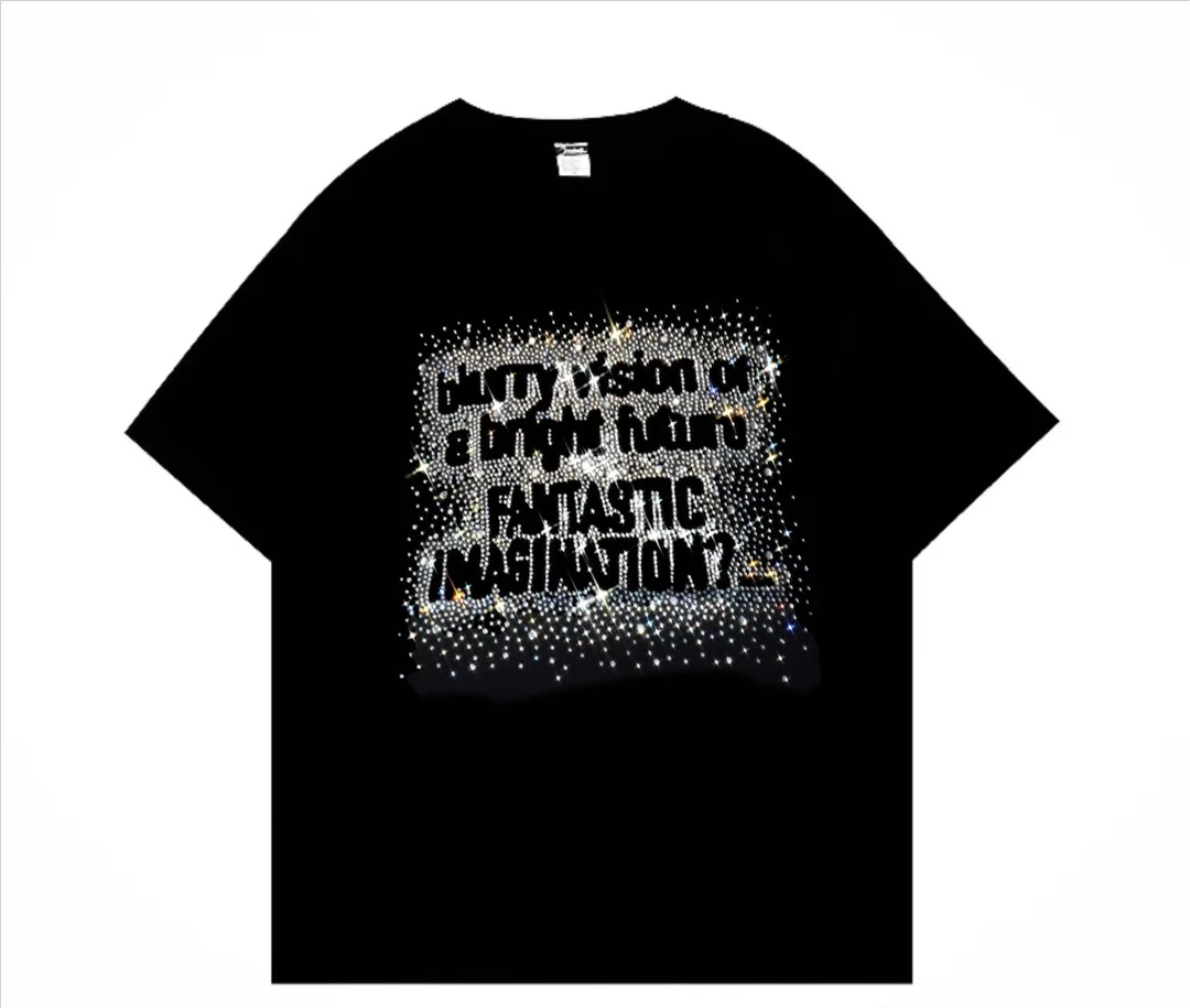 【21号链接-英文满钻】纯棉260克重磅时尚亮钻T恤百搭休闲简约纯色