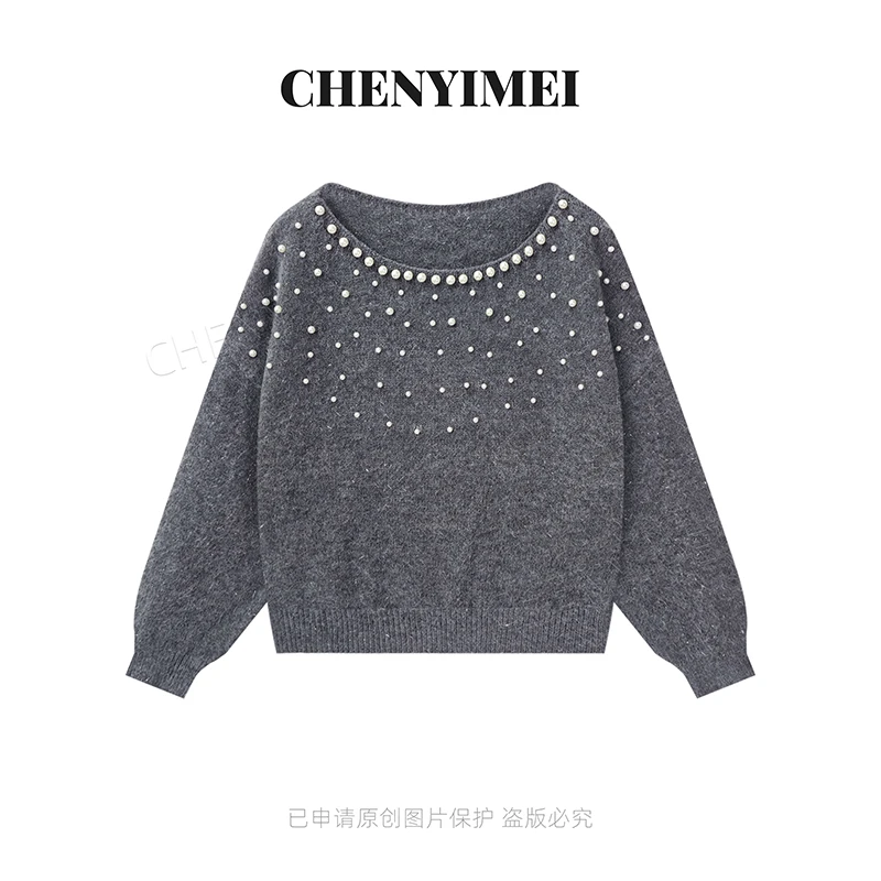 CYM3676韩系珍珠圆领套头长袖毛衣女洋气软糯针织衫