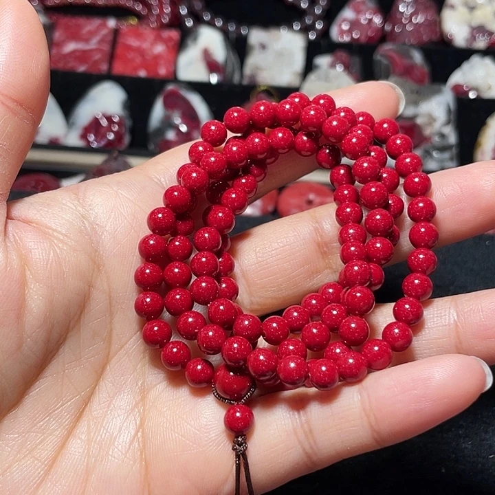 天然辰砂晶粉砂多圈手链6mn