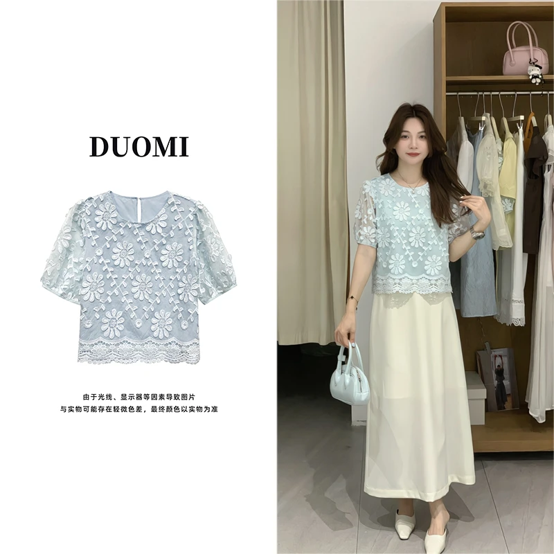 【DUOMI】夏季新款女装百搭时尚花朵小衫上衣设计感女装Q61011