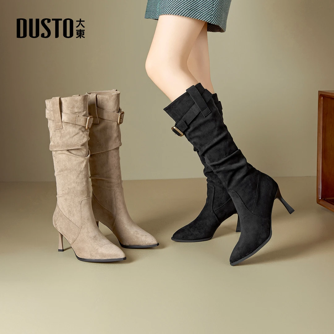 大东女鞋高跟绒面长筒靴2025秋季百搭显瘦显腿直尖头瘦瘦靴0031