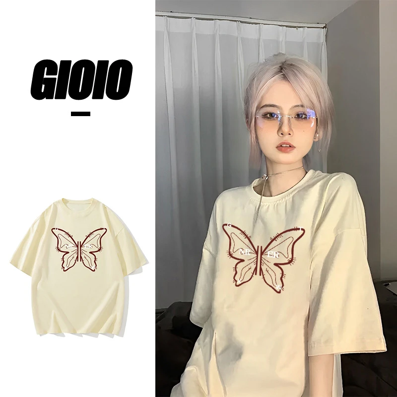 FNFE新款纯棉设计感小众T恤夏季宽松短袖法式辣妹上衣情侣装