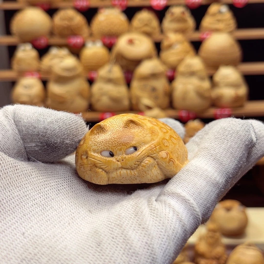 竹微*竹根雕猫咪手把件