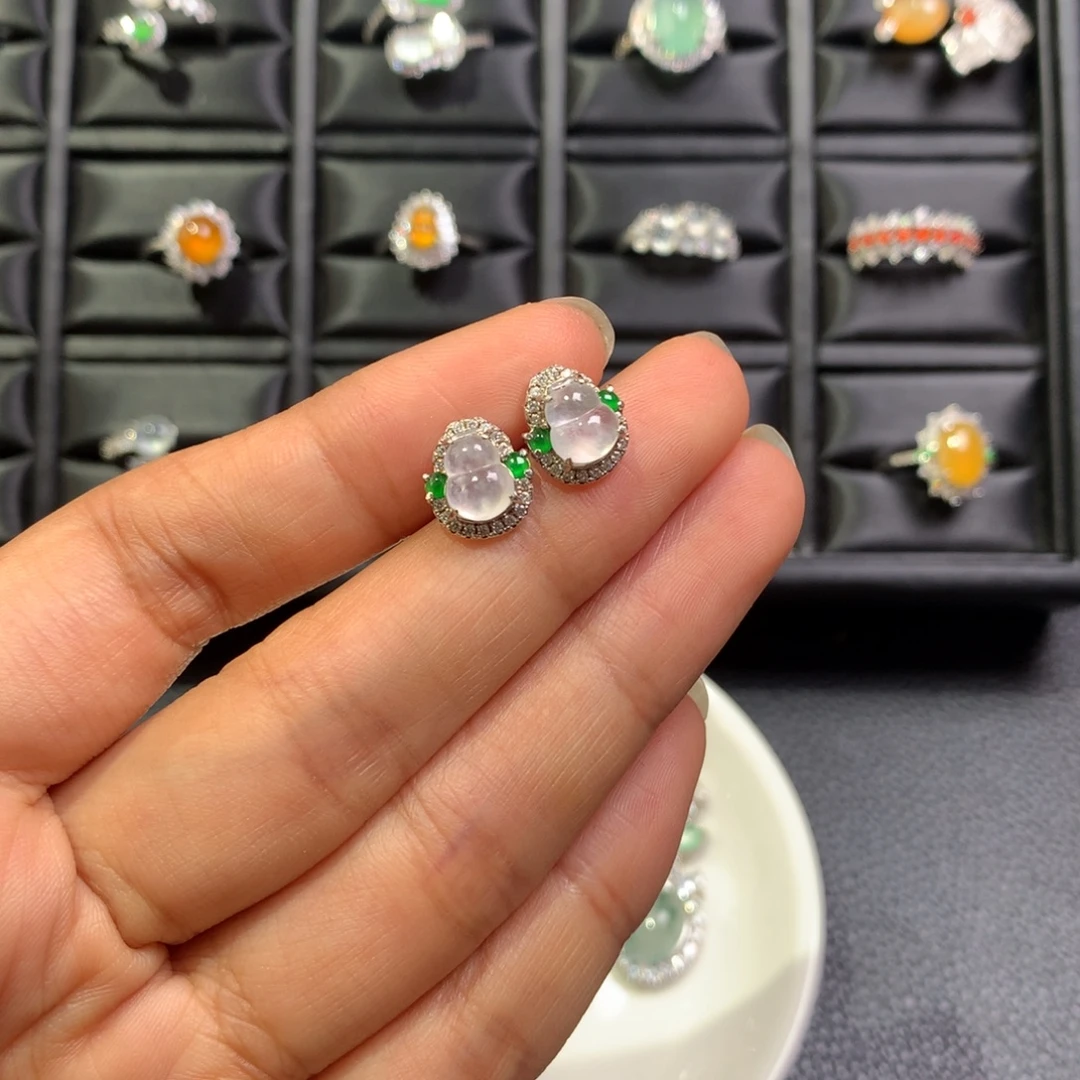 翡翠银S925镶嵌耳饰