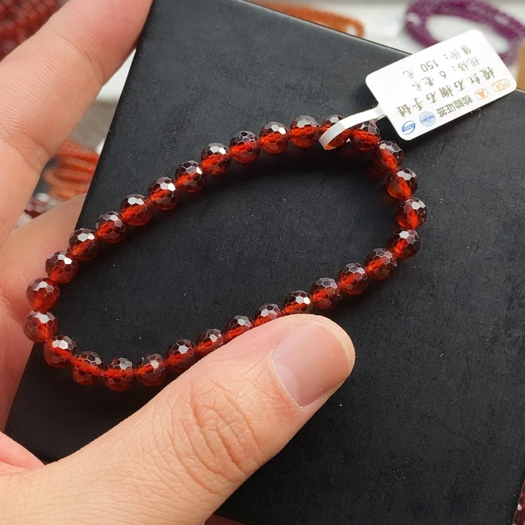 石榴石手链未镶嵌6mm+橙红精品切面