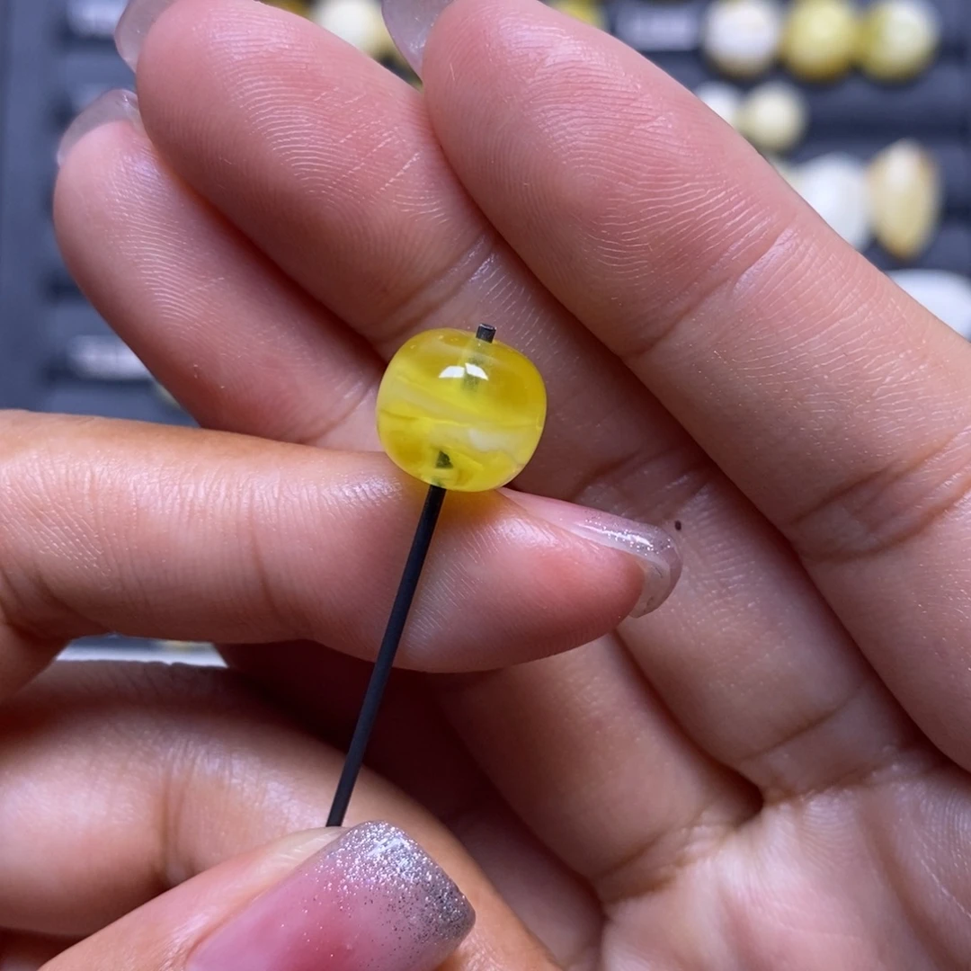 蜜蜡未镶嵌珠宝奇石橘金溶洞妖花老型10.4*9.4mm