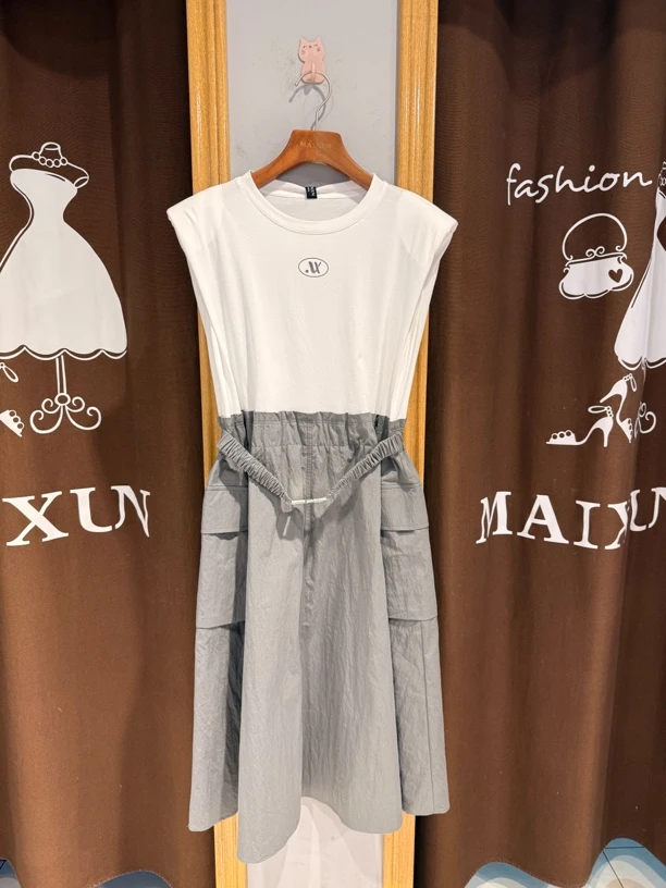 夏季气质撞色拼接连衣裙qllds05b